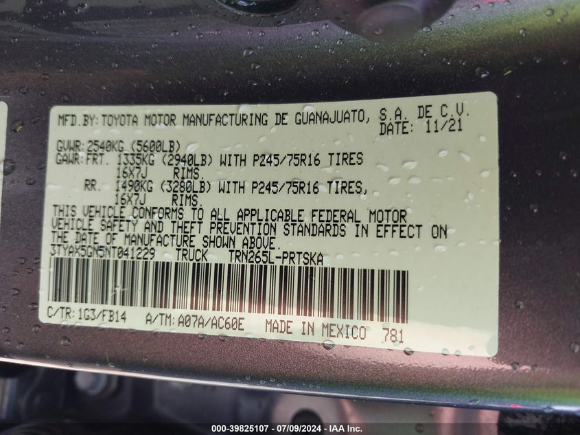 2022 TOYOTA TACOMA SR - 3TYAX5GN5NT041229