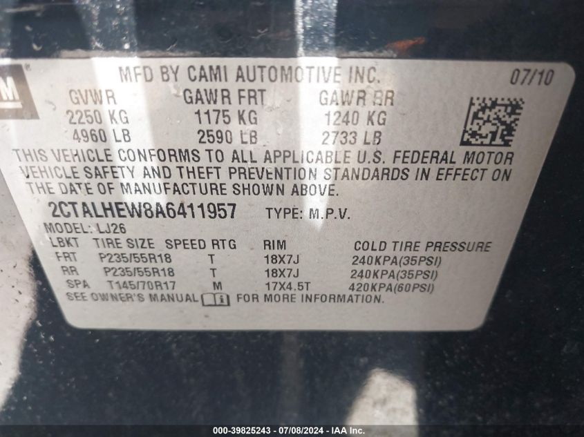 2010 GMC Terrain Slt-2 VIN: 2CTALHEW8A6411957 Lot: 39825243