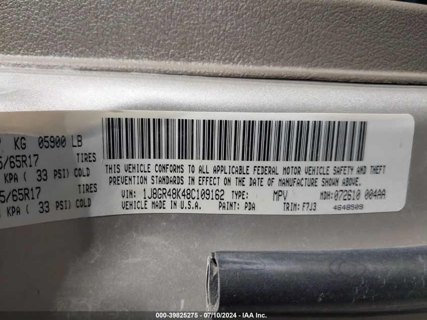 2008 Jeep Grand Cherokee Laredo VIN: 1J8GR48K48C109162 Lot: 39825275