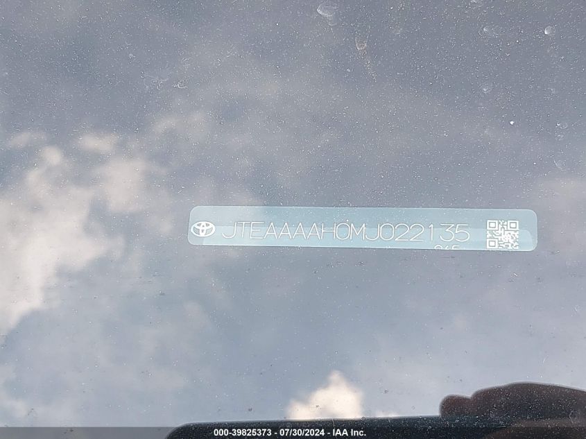 2021 Toyota Venza Xle VIN: JTEAAAAH0MJ022135 Lot: 39825373