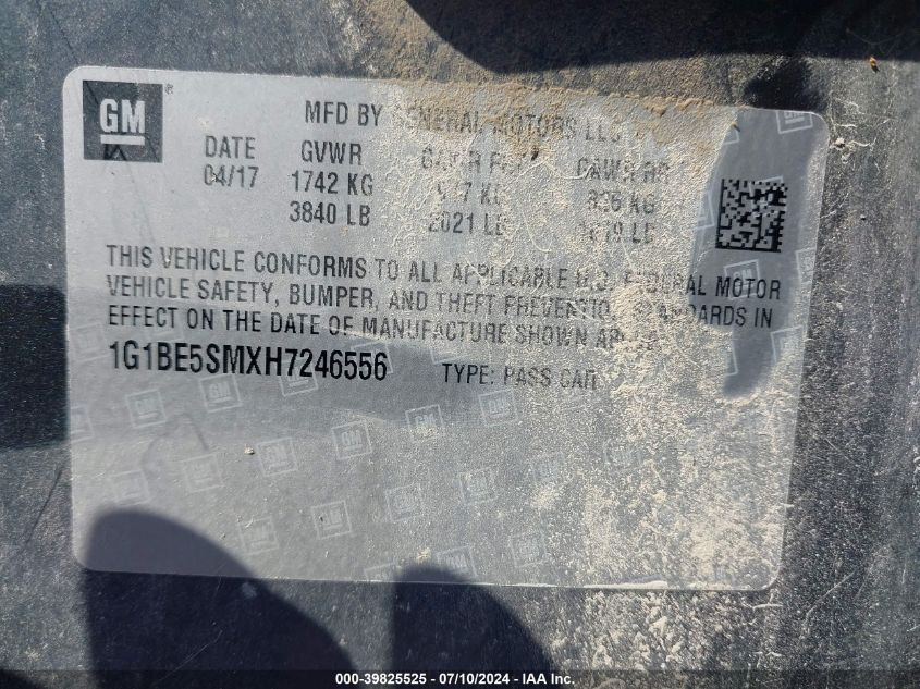 2017 Chevrolet Cruze Lt VIN: 1G1BE5SMXH7246556 Lot: 39825525