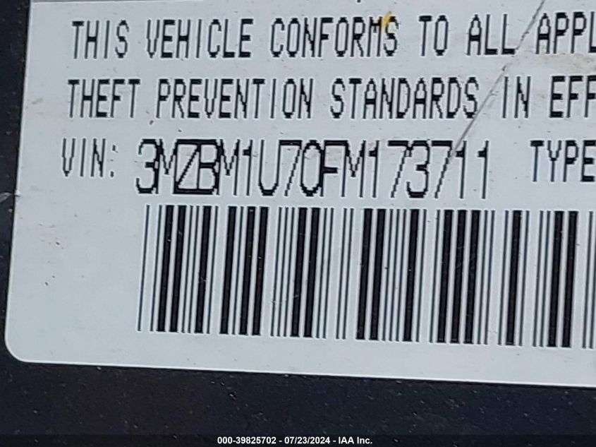 2015 Mazda Mazda3 I Sport VIN: 3MZBM1U70FM173711 Lot: 39825702