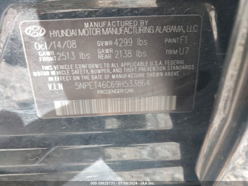 5NPET46C69H533864 2009 Hyundai Sonata Gls