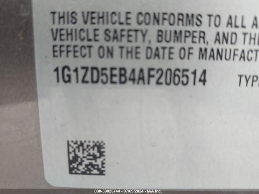 2010 Chevrolet Malibu Lt VIN: 1G1ZD5EB4AF206514 Lot: 39825744