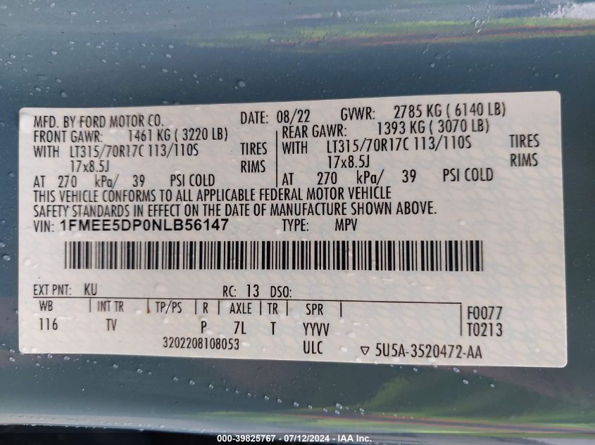 2022 Ford Bronco Wildtrak VIN: 1FMEE5DP0NLB56147 Lot: 39825767