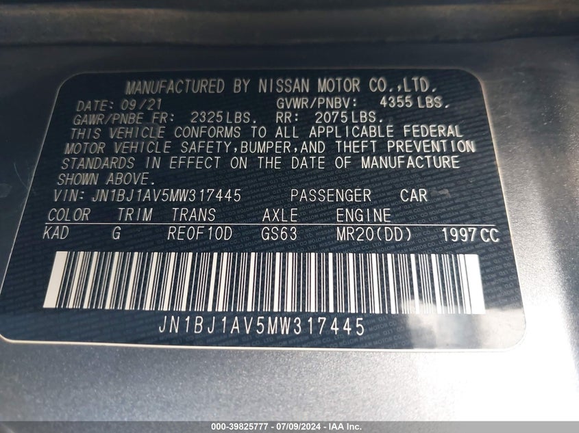 2021 NISSAN ROGUE SPORT S FWD XTRONIC CVT - JN1BJ1AV5MW317445