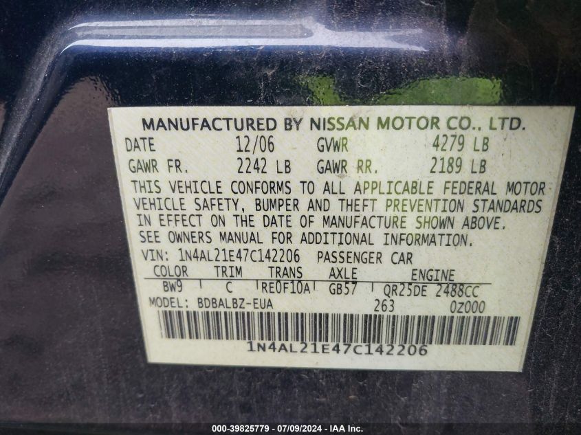 1N4AL21E47C142206 2007 Nissan Altima 2.5 S