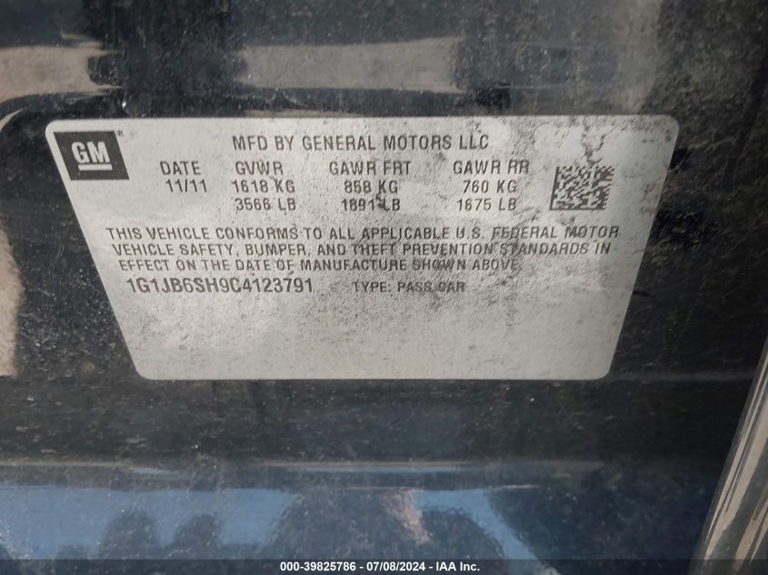 2012 Chevrolet Sonic 1Ls VIN: 1G1JB6SH9C4123791 Lot: 39825786