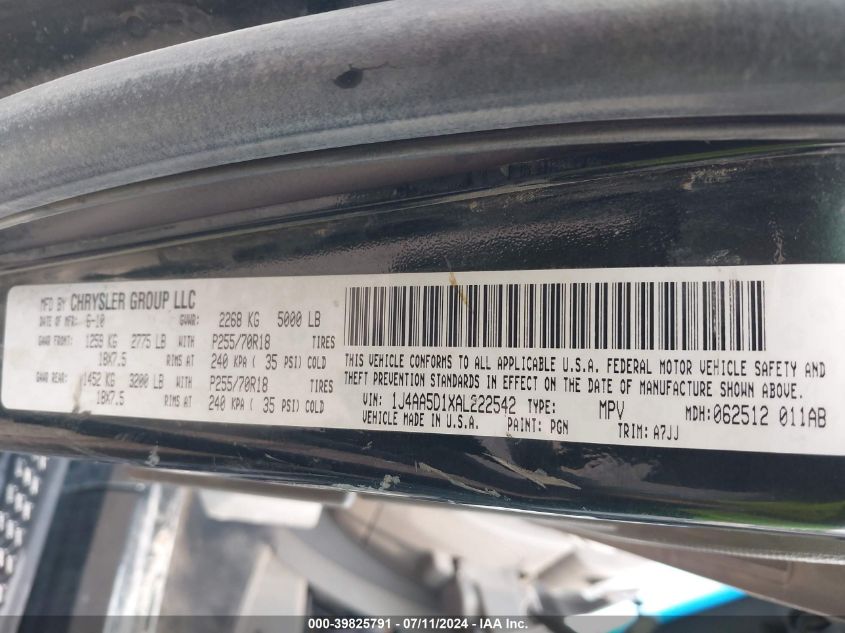 2010 Jeep Wrangler Sahara VIN: 1J4AA5D1XAL222542 Lot: 39825791