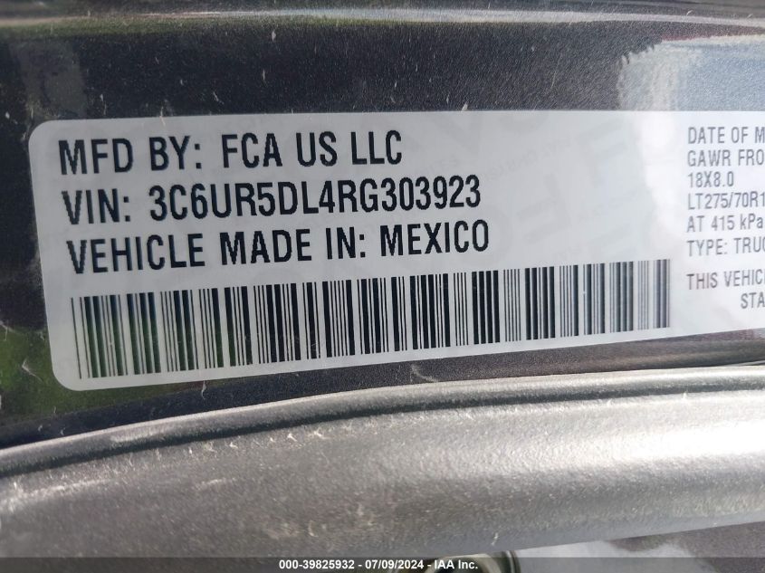 2024 Ram 2500 Big Horn VIN: 3C6UR5DL4RG303923 Lot: 39825932