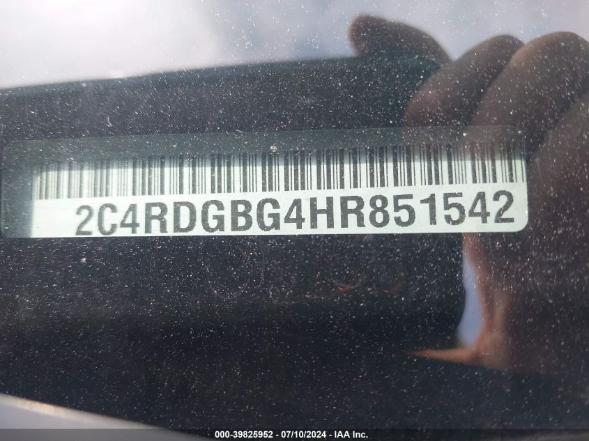 2017 Dodge Grand Caravan Se VIN: 2C4RDGBG4HR851542 Lot: 39825952