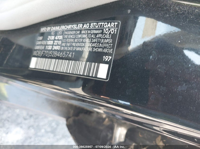 2002 Mercedes-Benz E 430 Special Edition VIN: WDBJF70J52B465741 Lot: 39825957