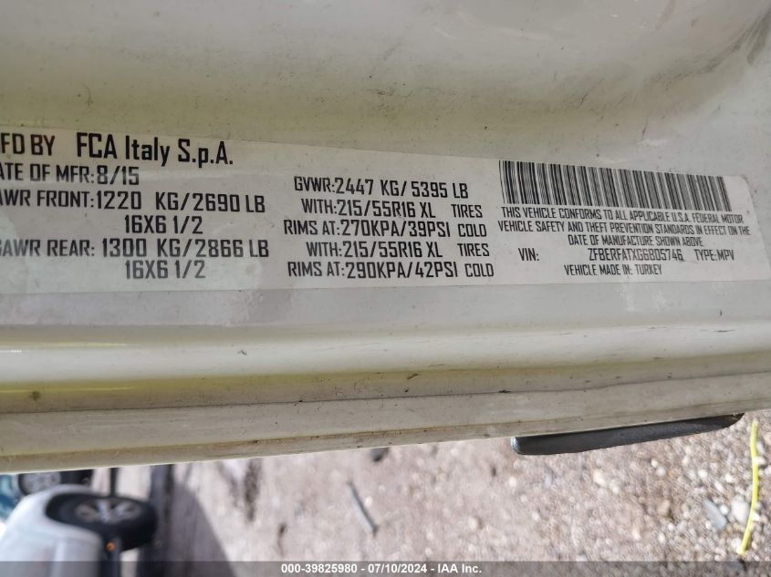 2016 Ram Promaster City Tradesman VIN: ZFBERFATXG6B05746 Lot: 39825980