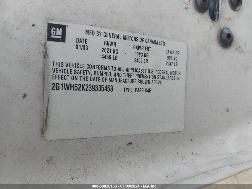 2003 Chevrolet Impala Ls VIN: 2G1WH52K239305453 Lot: 39826168