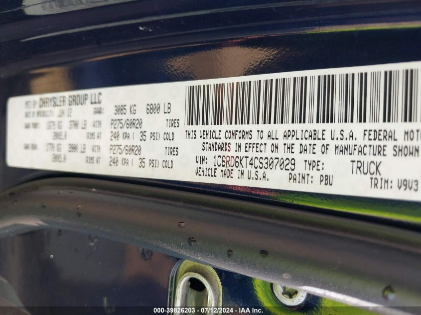 2012 Ram 1500 St VIN: 1C6RD6KT4CS307029 Lot: 39826203
