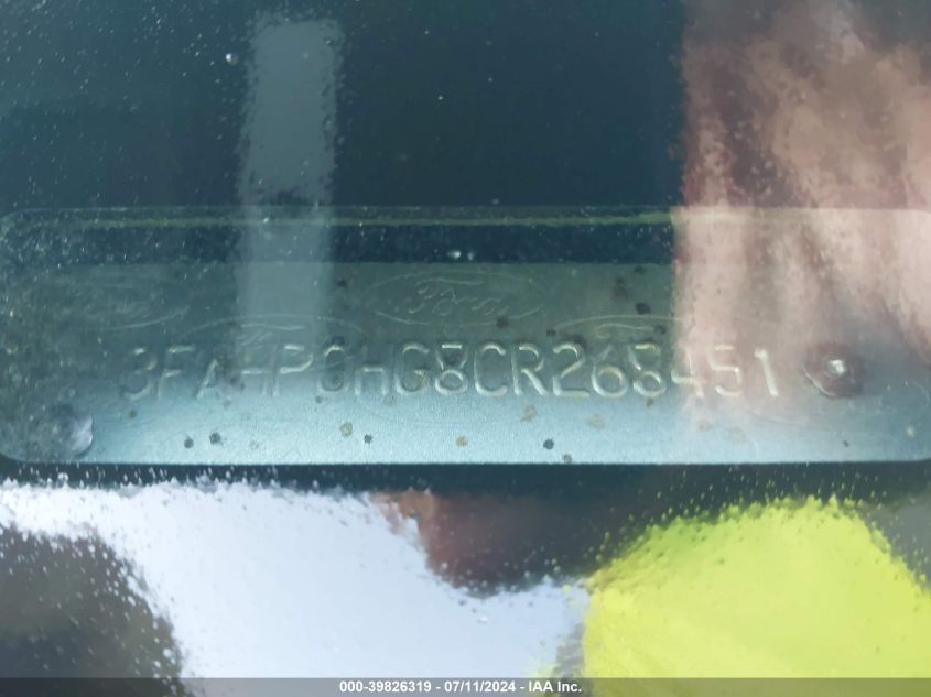 2012 Ford Fusion Se VIN: 3FAHP0HG8CR268451 Lot: 39826319