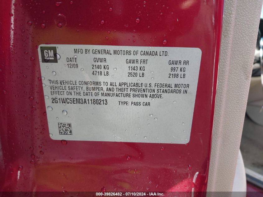 2010 Chevrolet Impala Ltz VIN: 2G1WC5EM3A1180213 Lot: 39826482