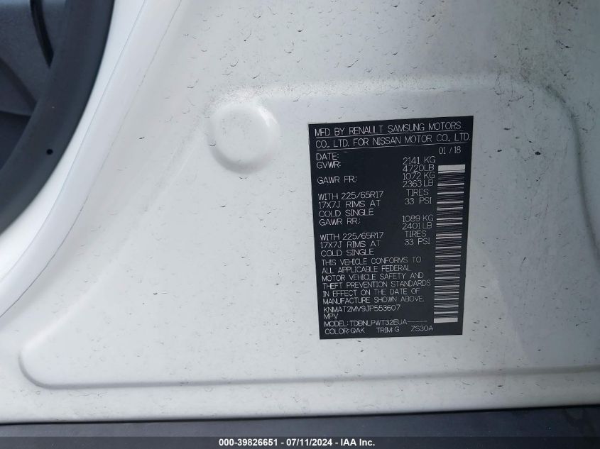 2018 Nissan Rogue S VIN: KNMAT2MV9JP553607 Lot: 39826651