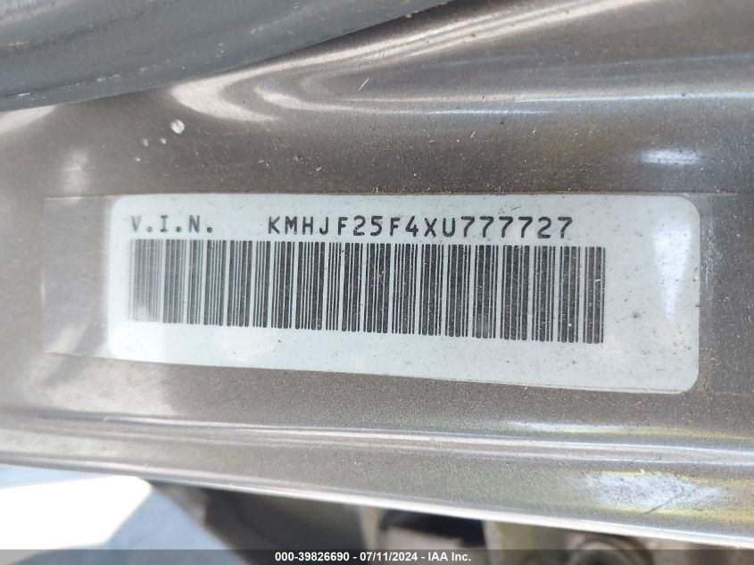 1999 Hyundai Elantra Gl VIN: KMHJF25F4XU777727 Lot: 39826690