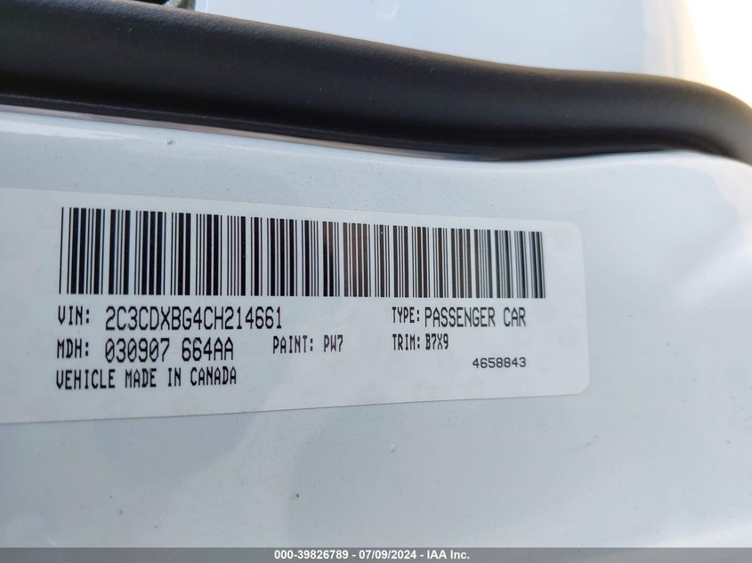 2012 Dodge Charger Se VIN: 2C3CDXBG4CH214661 Lot: 39826789