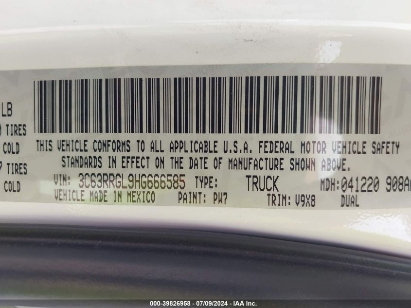 2017 Ram 3500 Tradesman 4X4 8' Box VIN: 3C63RRGL9HG666585 Lot: 39826958