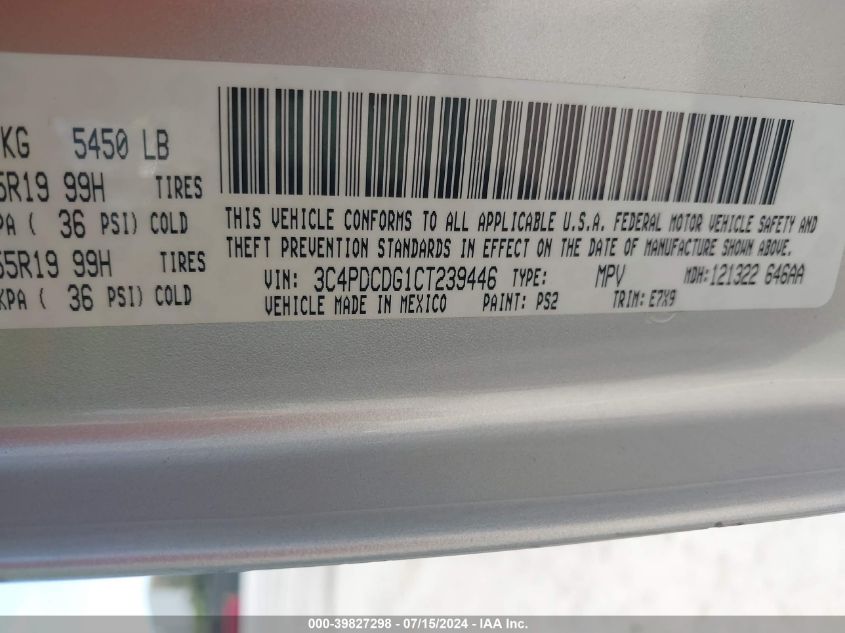 2012 Dodge Journey Crew VIN: 3C4PDCDG1CT239446 Lot: 39827298