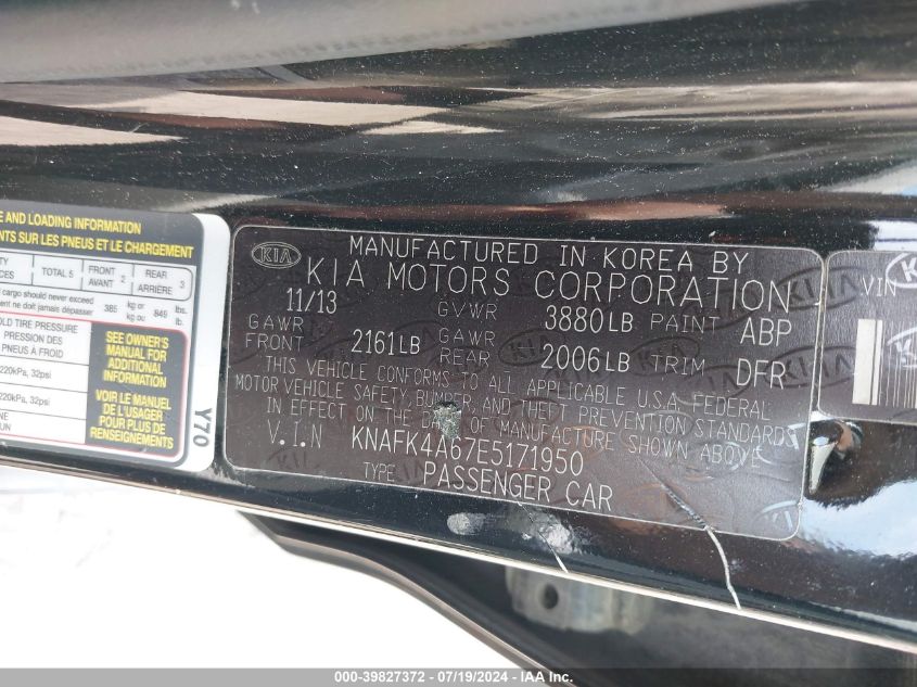 2014 Kia Forte Lx VIN: KNAFK4A67E5171950 Lot: 39827372