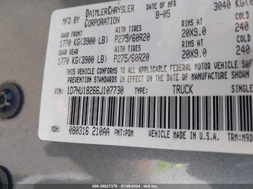 1D7HU18266J107730 2006 Dodge Ram 1500 St/Slt