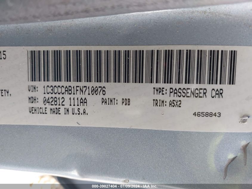 2015 CHRYSLER 200 LIMITED - 1C3CCCAB1FN710076