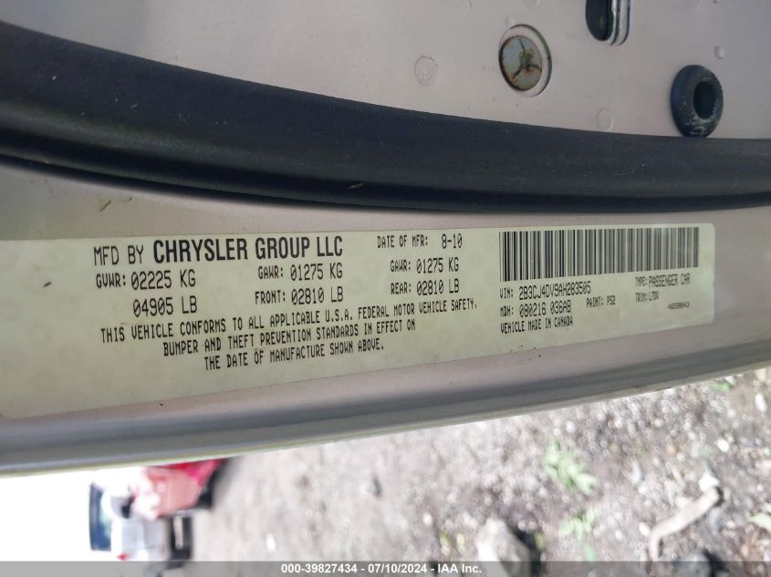 2010 Dodge Challenger Se VIN: 2B3CJ4DV9AH283505 Lot: 39827434