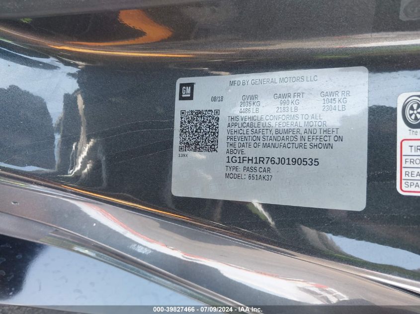 2018 Chevrolet Camaro 2Ss VIN: 1G1FH1R76J0190535 Lot: 39827466