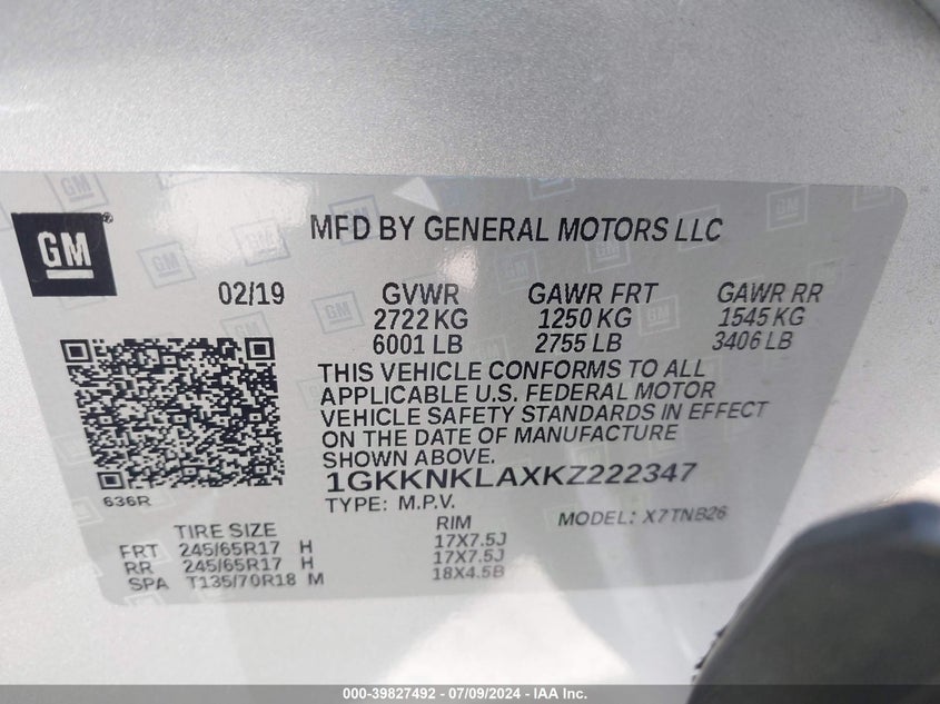 2019 GMC ACADIA SLE-1 - 1GKKNKLAXKZ222347