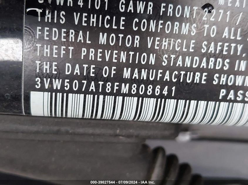 2015 Volkswagen Beetle 1.8T VIN: 3VW507AT8FM808641 Lot: 39827544