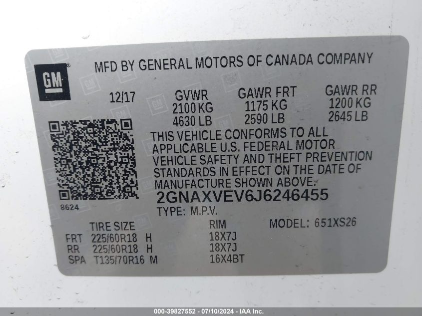 2018 CHEVROLET EQUINOX PREMIER - 2GNAXVEV6J6246455