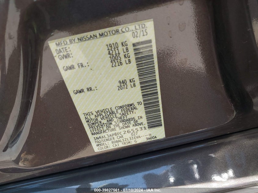 1N4AL3AP8FC265531 2015 Nissan Altima 2.5 Sv