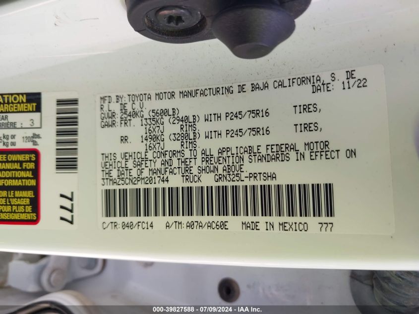 2023 Toyota Tacoma Double Cab/Sr5/Trd Sport/ VIN: 3TMAZ5CN2PM201744 Lot: 39827588