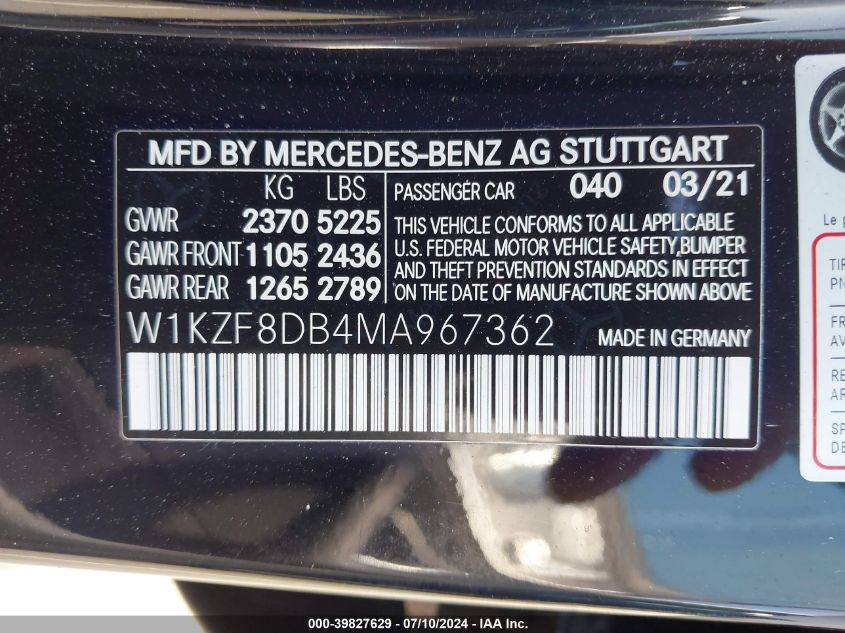 W1KZF8DB4MA967362 2021 Mercedes-Benz E 350