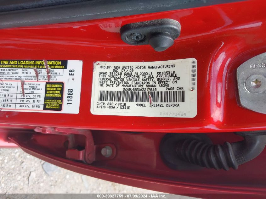 2010 Toyota Corolla Le VIN: 1NXBU4EEXAZ217649 Lot: 39827759