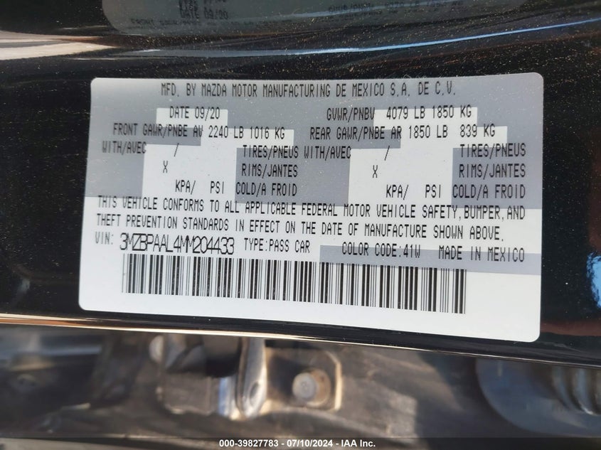 2021 MAZDA MAZDA3 - 3MZBPAAL4MM204433