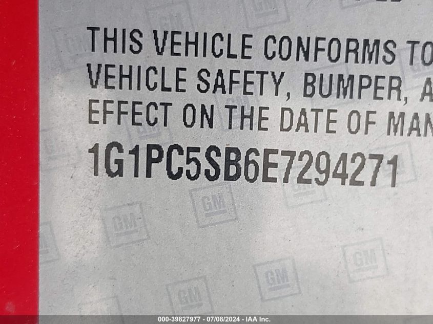 2014 Chevrolet Cruze 1Lt Auto VIN: 1G1PC5SB6E7294271 Lot: 39827977