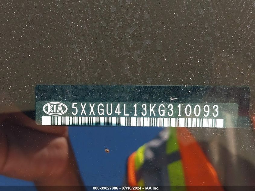 2019 Kia Optima Ex VIN: 5XXGU4L13KG310093 Lot: 39827986