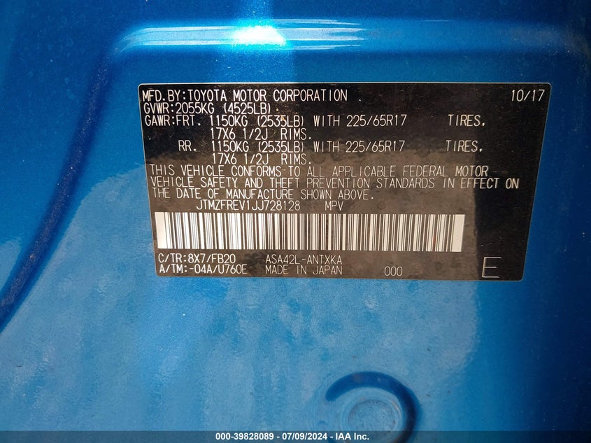 2018 TOYOTA RAV4 LE - JTMZFREV1JJ728128