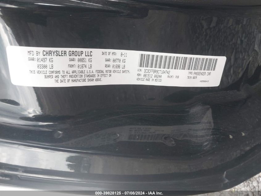 2012 Fiat 500 Sport VIN: 3C3CFFBR9CT164742 Lot: 39828125