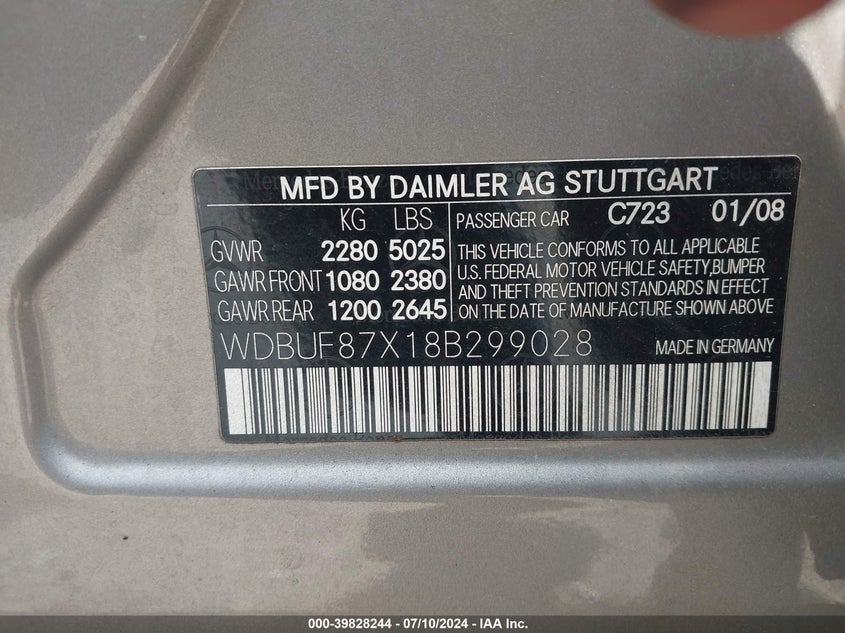 2008 Mercedes-Benz E 350 4Matic VIN: WDBUF87X18B299028 Lot: 39828244