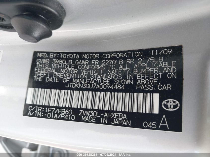 JTDKN3DU7A0094484 | 2010 TOYOTA PRIUS