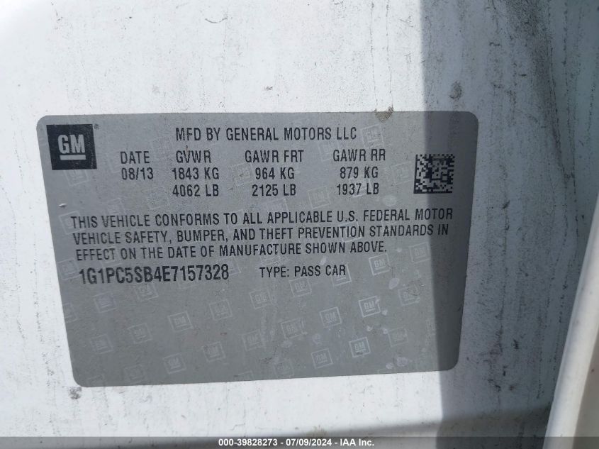 2014 Chevrolet Cruze Lt VIN: 1G1PC5SB4E7157328 Lot: 39828273