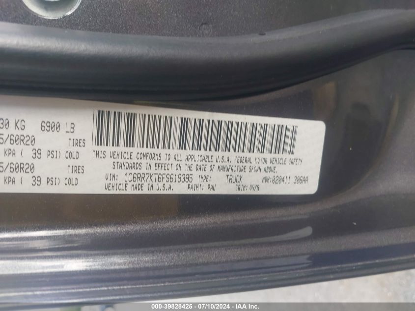 2015 Ram 1500 Express VIN: 1C6RR7KT6FS619395 Lot: 39828425