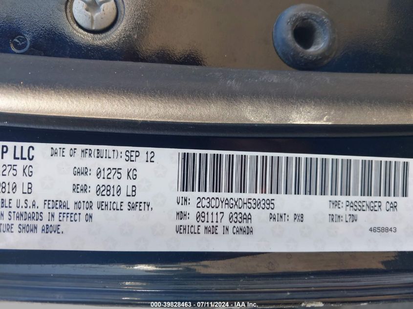 2013 Dodge Challenger Sxt VIN: 2C3CDYAGXDH530395 Lot: 39828463