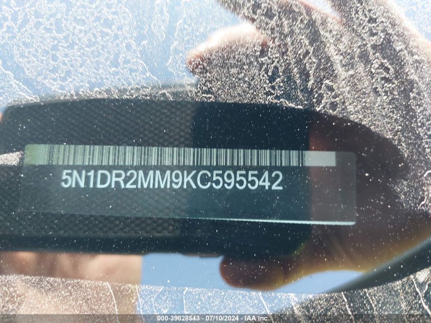 2019 Nissan Pathfinder Sv VIN: 5N1DR2MM9KC595542 Lot: 39828543