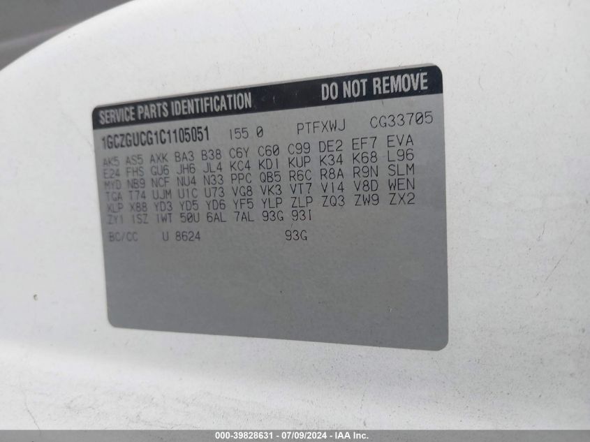 2012 Chevrolet Express G3500 VIN: 1GCZGUCG1C1105051 Lot: 39828631